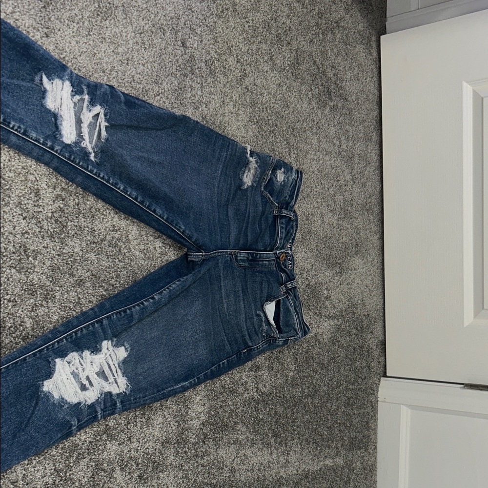 American Eagle Outfitters Distressed Dark Blue Skinny Jeans